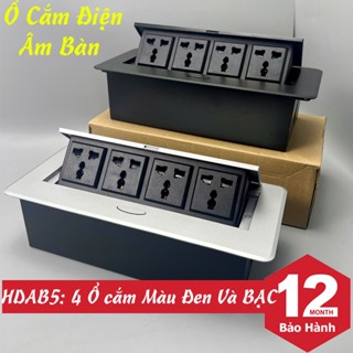 Ổ Cắm Âm Bàn Làm Việc - Bàn Họp, Hộp Điện Gắn Bàn Cao Cấp HDAB05 Moduln Ổ thay Đổi Tùy Ý Đen&BẠC