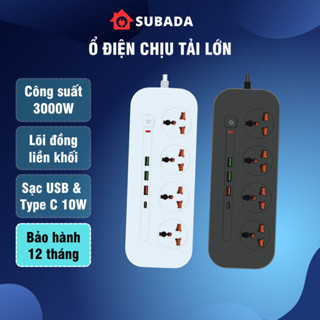 Ổ cắm điện đa năng thông minh Subada 3000W chống giật chống cháy cổng sạc type C và cổng Usb 10W tiện lợi OD20