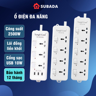 Ổ cắm điện 2500W dây lõi đồng 5m chống giật chống cháy công tăc nguồn riêng biệt Usb 5V3.1A chân cắm 2 chấu tròn OD29