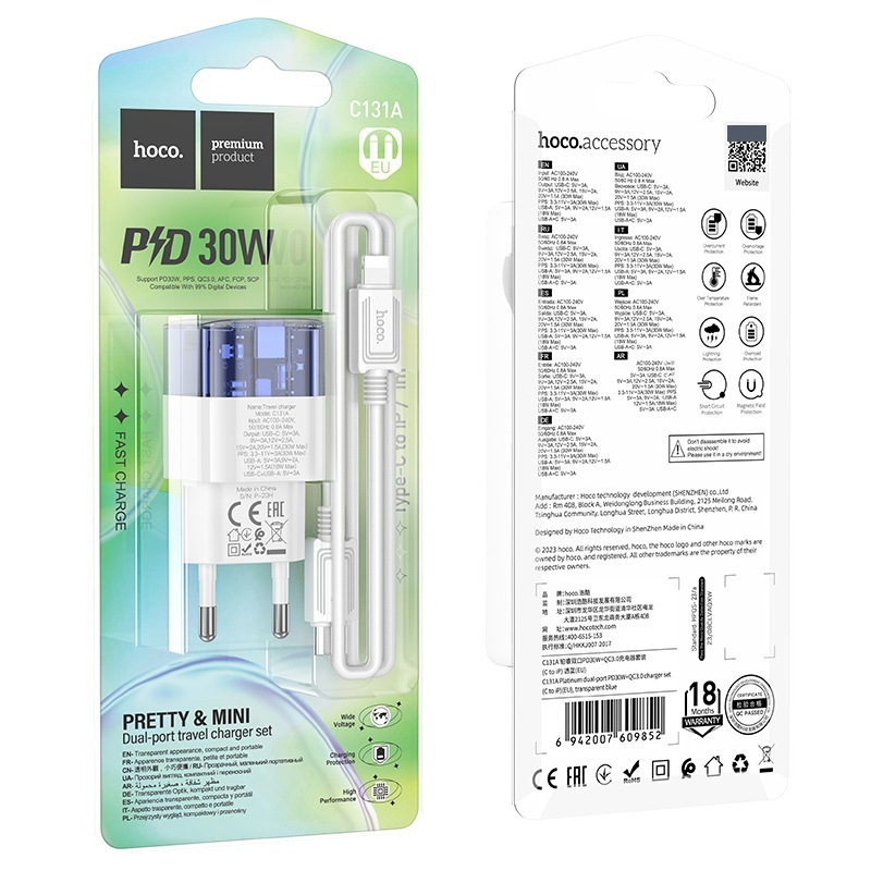 Bộ sạc nhanh Type C 30W Hoco củ sạc PD30W kèm dây Type C cho iPhone, Samsung, Xiaomi, Oppo - Phụ kiệ