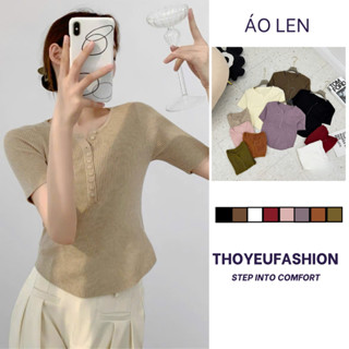 Áo Len Nữ Cổ Tròn Nhiều Cúc Cộc Tay Form Ôm Chất Len Tăm Mịn M3085