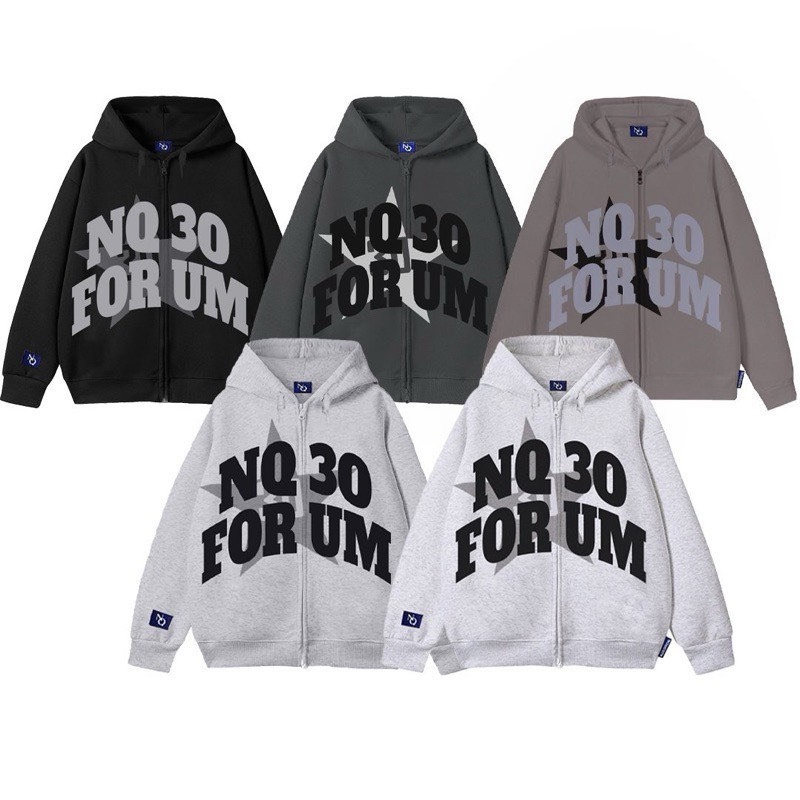Áo Khoác Nỉ Hoodie Zip Form Boxy NQ30 FORUM Thêu Đắp Vải Form Rộng Nam Nữ Unisex