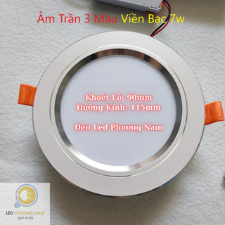 Đèn Led Âm Trần 7w - 3 Màu (Viền Bạc - Viền Vàng)