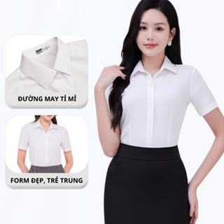 Áo Sơ Mi Nữ Công Sở MADELA Ngắn Tay, Sơ Mi Trắng Cộc Tay Nữ Công Sở Thanh Lịch