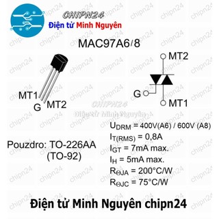 [10 con] (KT1) Triac MAC97A6 TO-92 0.6A 400V (97A6)