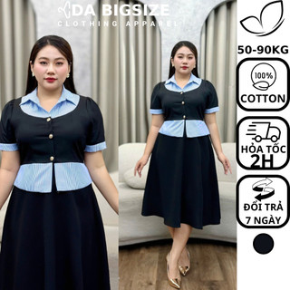 Dabigsize - Áo Bigsize Nữ , Áo Kiểu Phối Sơ Mi Công Sở Chất Cotton Mềm Mịn Che Khuyết Điểm Cho Người Mập 50-90kg