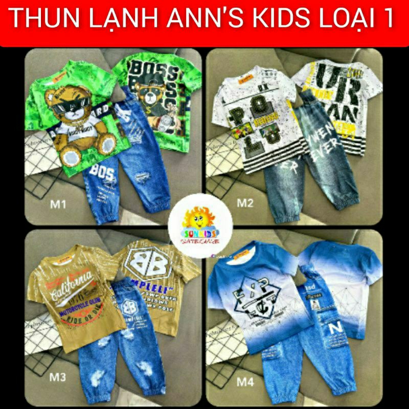 BSND1 10-22KG Bộ quần dài bé trai size nhí thun 3d giả jean 🔥LOẠI 1 ANN'S KIDS🔥