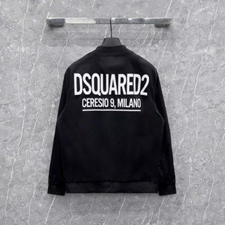 Áo khoác bomber gió nam nữ Dsq2 đen in chữ ngực phối in chữ Dsquared2 Ceresio 9 Milano sau lưng AK59P