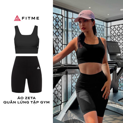 Bộ quần áo tập gym nữ Fitme áo bra thể thao Zeta quần legging lửng đen nâng mông tôn dáng cao cấp