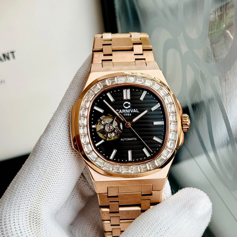 [Chính Hãng 100%] Đồng Hồ Nam  Carnival Nautilus 8128G (8128) (Viền Đá) Máy Cơ (Automatic) Japan Siz