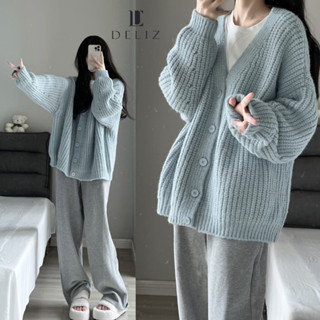Áo cardigan khoác ngoài chất len mềm dày dặn dáng rộng dài tay nhiều màu freesize basic phong cách hàn quốc DELIZ