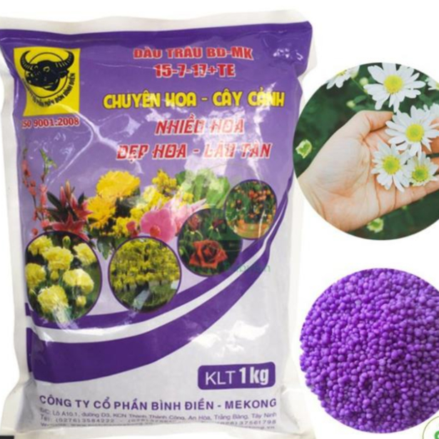 Phân bón Đầu Trâu NPK chuyên cho hoa, cây cảnh 15-7-17 - npk tím đầu trâu bình điền