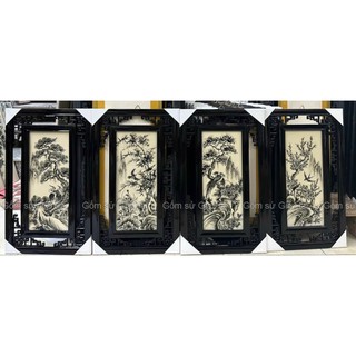 Tranh Sứ Tứ Quý Bát Tràng – Tùng Cúc Trúc Mai  Vẽ Tay Thủ Công 100% 58x35cm