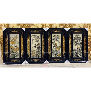Tranh Sứ Tứ Quý Bát Tràng – Tùng Cúc Trúc Mai  Vẽ Tay Thủ Công 100% 58x35cm