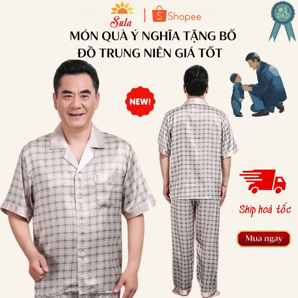 Đồ bộ mặc nhà, bộ pyzama ngắn tay, dài tay nam trung niên, hàng sẵn có, (201 + 233) pyzama lụa và co