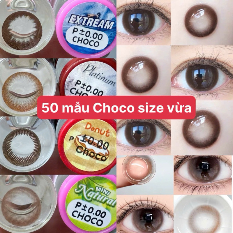 30 Mẫu Lens Choco (Nâu Socola) Hot Size Giãn Vừa_Không Độ - 14.5Mm