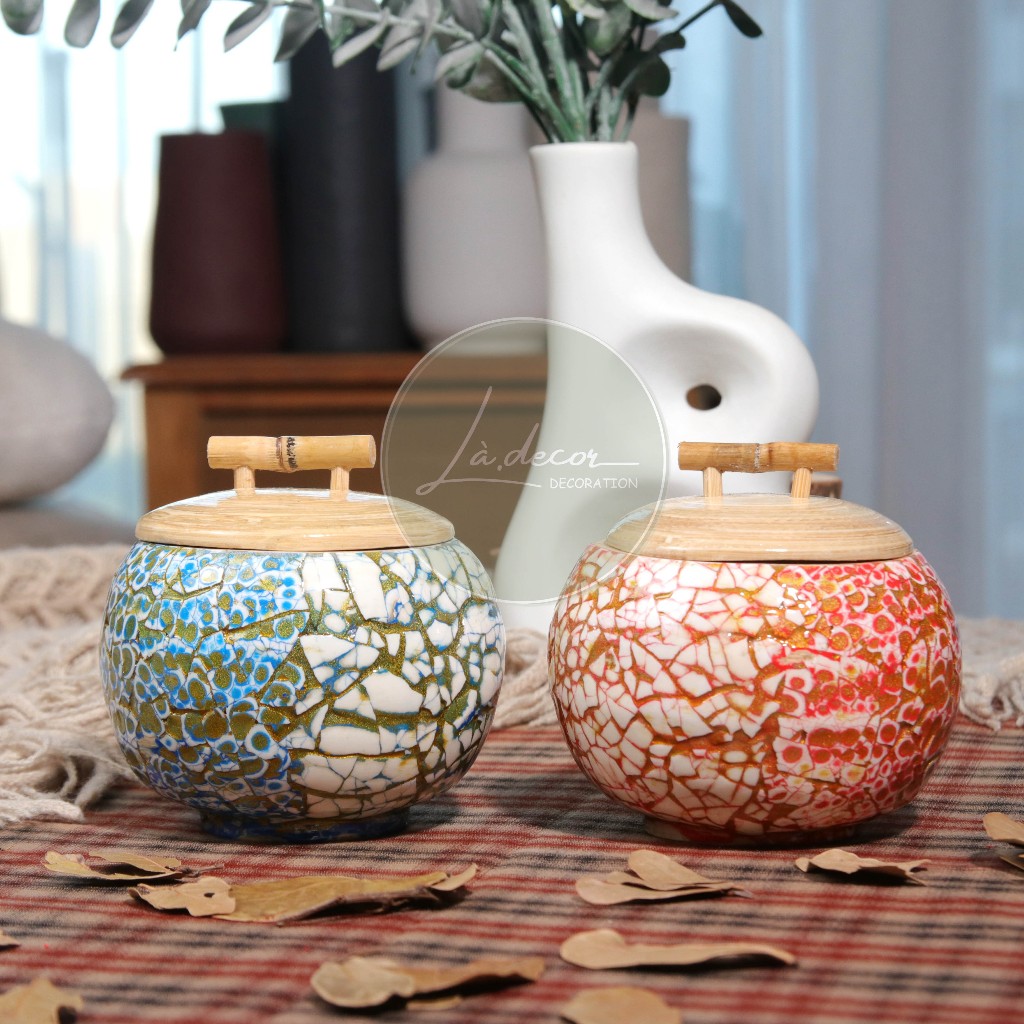 [Chọn màu inb] Hũ tre khảm trai cao cấp LÀ DECOR, đựng trà, gia vị, thảo dược, đựng các loại hạt