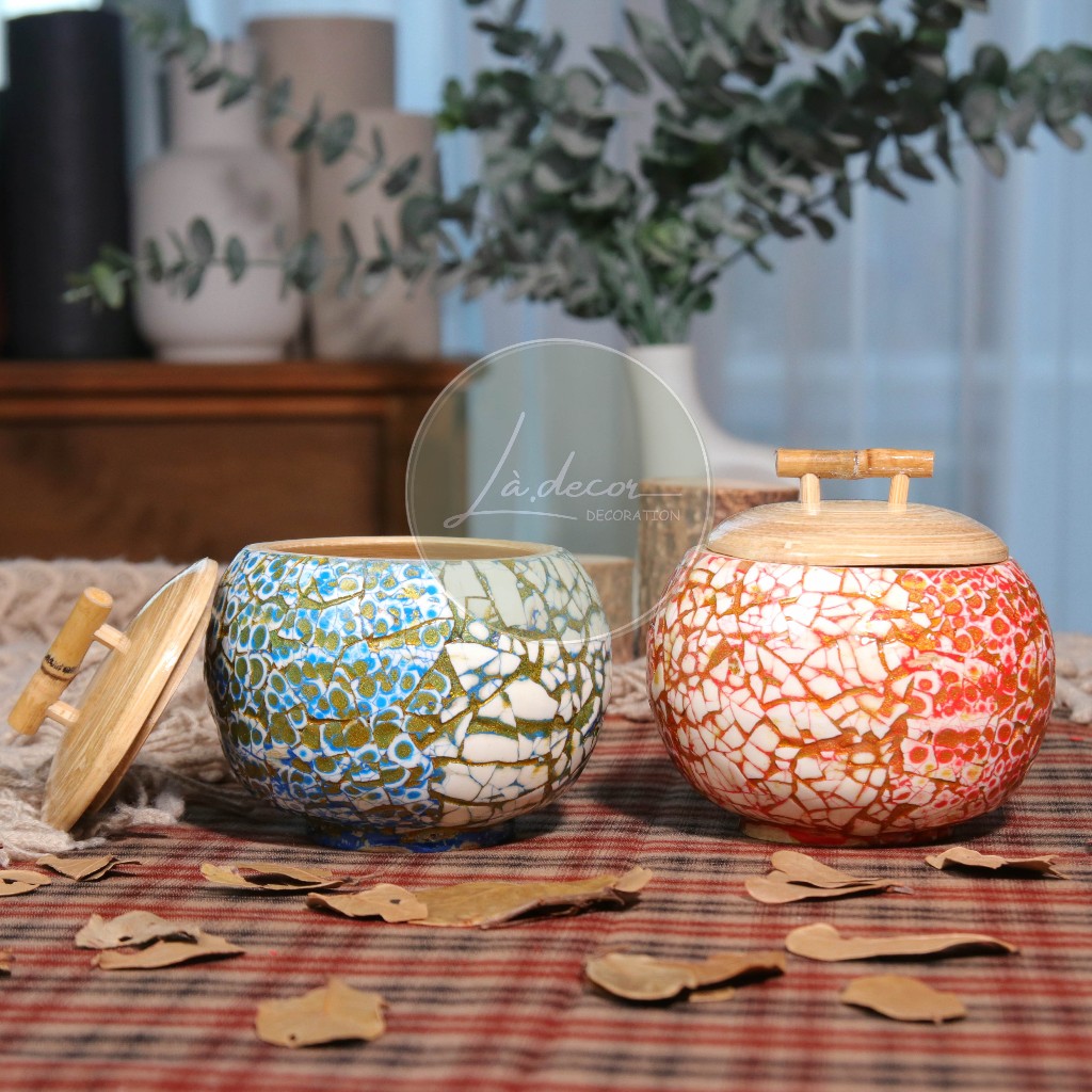 [Chọn màu inb] Hũ tre khảm trai cao cấp LÀ DECOR, đựng trà, gia vị, thảo dược, đựng các loại hạt