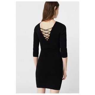 Đầm len knit midi Mango tay lỡ đan dây ngực 83070094