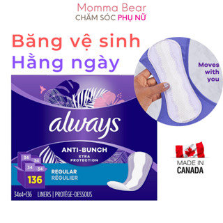 Băng vệ sinh hằng ngày Always Anti-bunch, không cánh, quần đáy rộng, ngăn mùi, hàng Mỹ - Momma Bear