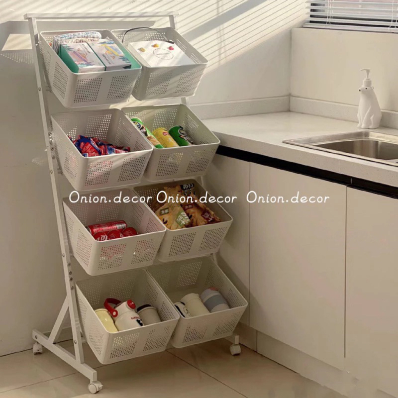 Kệ thép đẩy bánh xe 8 rổ nhà bếp đa năng cao cấp