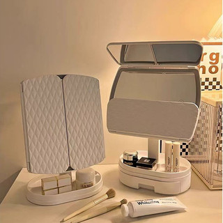  Gương Để Bàn Trang Điểm Đèn LED 3 Màu Làm Đẹp Cửa Gập Mở 2 CánhVới 3 Chế Độ Sáng Xoay 270° 