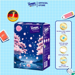  Khăn Giấy Rút Cao cấp Tempo Hương Sakura - 4 Lớp Bền Dai, An Toàn Cho Da - Thương Hiệu Đức (Lốc 4 Gói)