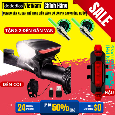 Combo Đèn Xe Đạp Led Siêu Sáng Thể Thao + Đèn Chiếu Hậu Nhấp Nháy Cảnh Báo + Đèn Gắn Van Xe Đạp - Chính Hãng Dododios