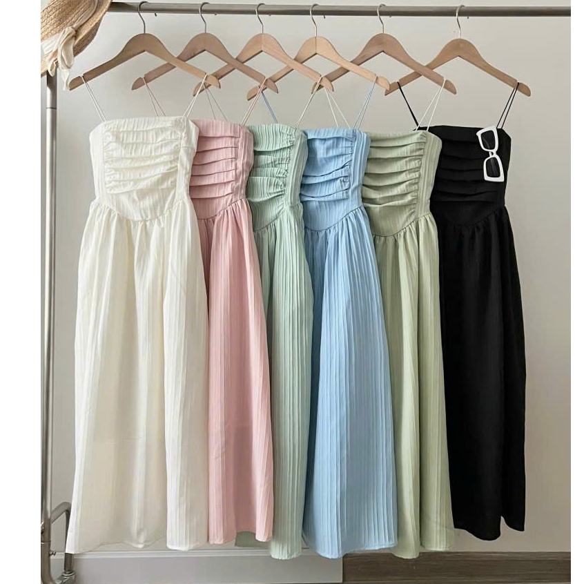váy hai dây nữ cup ngực dáng dài đầm maxi nữ xếp ly ngực bánh bèo V264 SUTANO | BigBuy360 - bigbuy360.vn