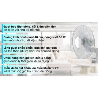 Quạt treo tường Toshiba 3 cánh F-WSA20 H VN công suất 55W siêu em 