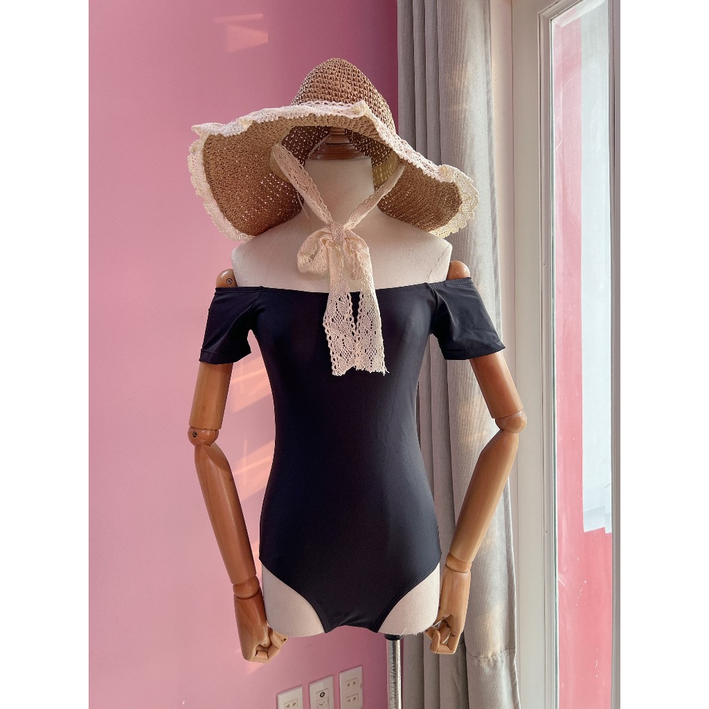 [BIKINI 1 MẢNH NỮ] Đồ bơi liền mảnh trễ vai tay con kín đáo mặc được nhiều kiểu màu đen sang chảnh | BigBuy360 - bigbuy360.vn