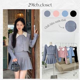  Set Áo Dáng Lỡ Dài Tay Phối Cổ Bẻ Kèm Chân Váy Dáng Ngắn Xếp Ly Có Quần Bảo Hộ Set Bộ Nữ Công Sở - 29feb.closet - S247 