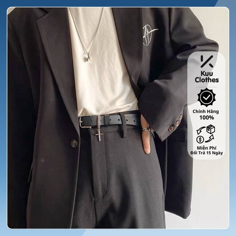 Dây Thắt Lưng Nam Playboy Dây Nịt Nam Nữ Unisex Chữ Thập Bản Nhỏ Mặt Kim Loại Bóng Kuuclothes Cá Tính - Dây Nịt Chữ Thập
