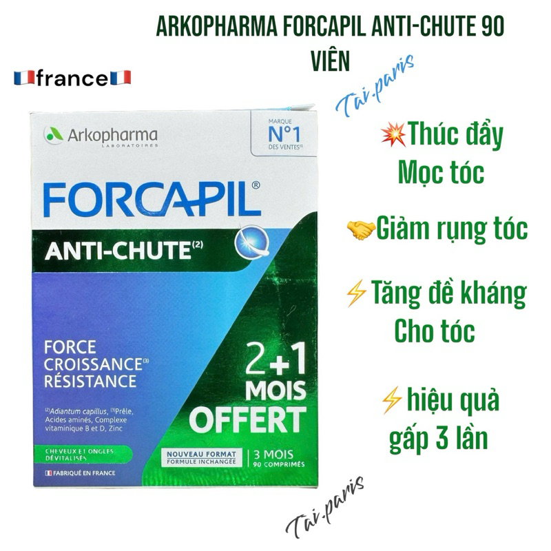 (date 2027) Viên Uống Ngăn Rụng Tóc Kích Thích Mọc Tóc  Arkopharma forcapil Anti-Chute 90 viên