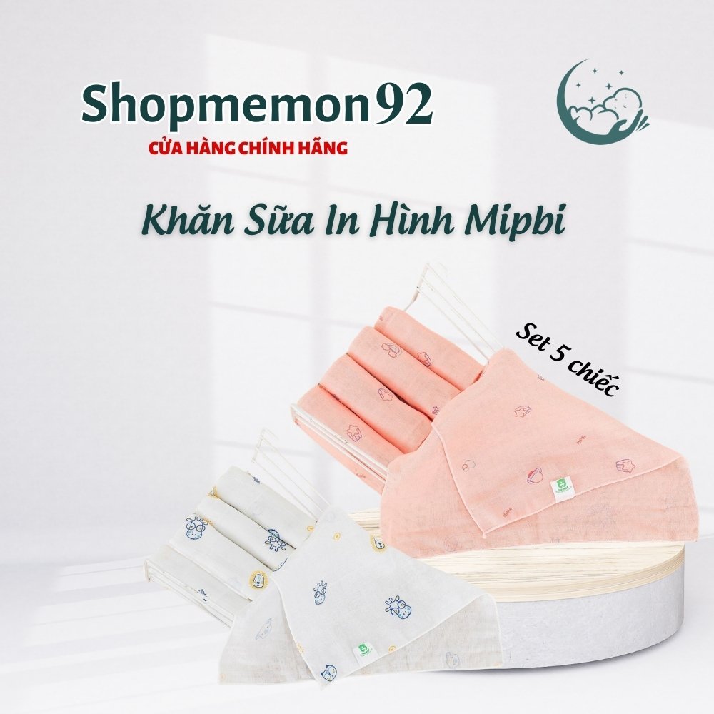 Sét 5 chiếc khăn sữa in hình cotton Mipbi