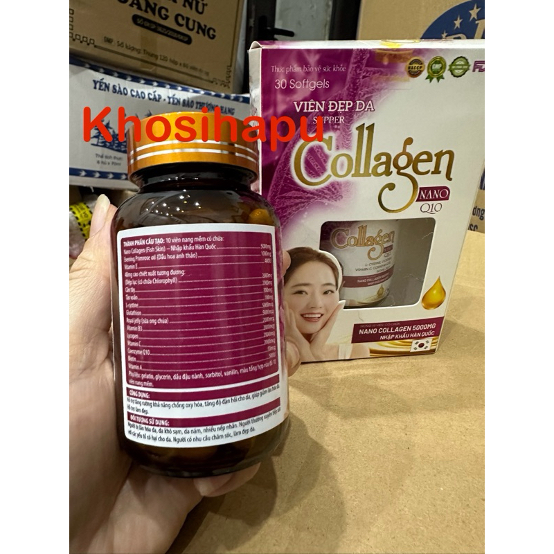 Viên uống đẹp da Collagen Nano Q10 giúp trắng da giảm thâm nám tàn nhang, ngừa nếp nhăn, chống lão hóa 30v uy