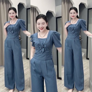 Sét bộ đồ thiết kế đi tiệc cổ chữ U tay phồng quần ống xuông tôn dáng mang tôn dáng sang trọng