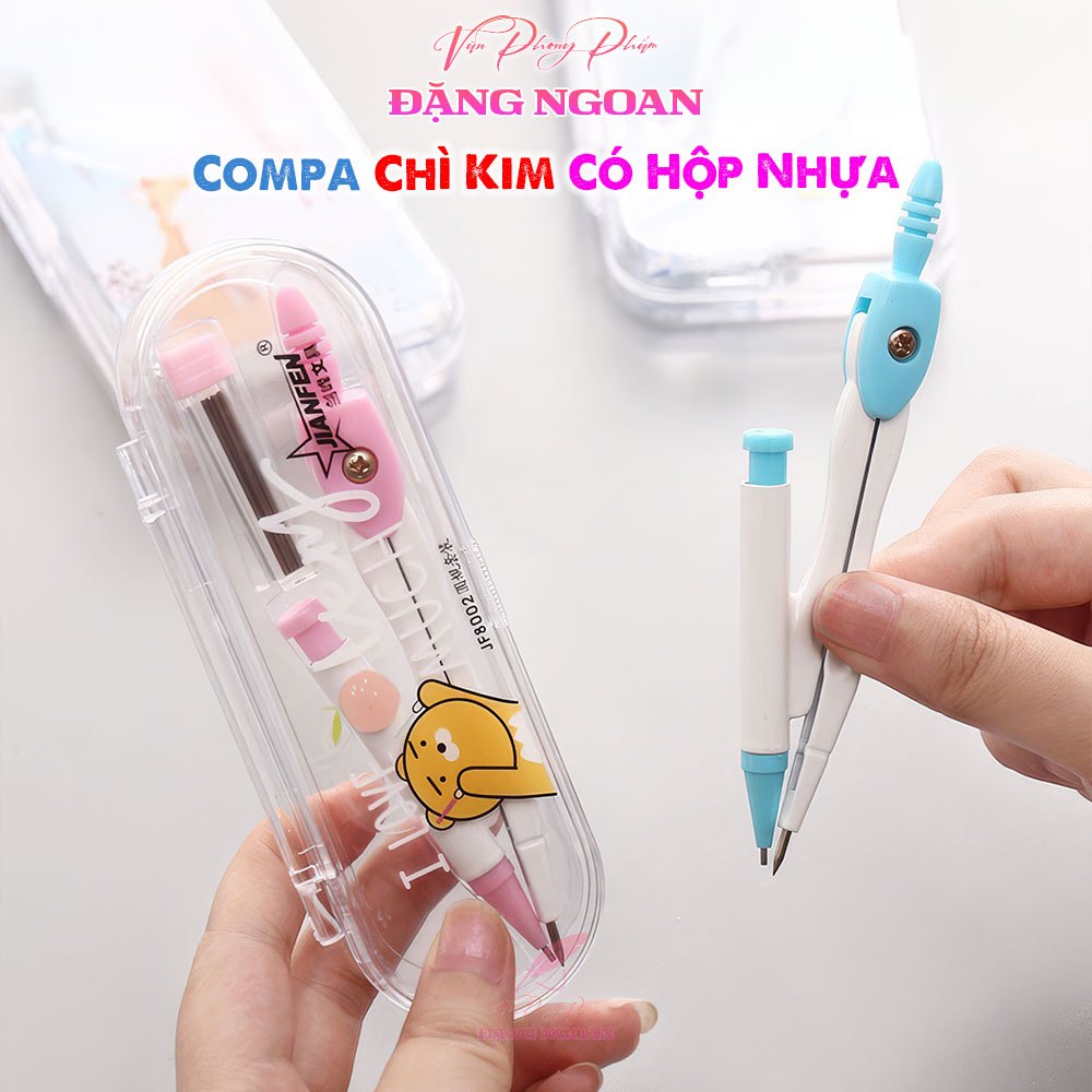 Hộp Compas + Ruột Chì Kim Cho Bé - Hộp Học Tập Thiết Kế Đáng Yêu, Nhỏ Gọn - VPP Đặng Ngoan