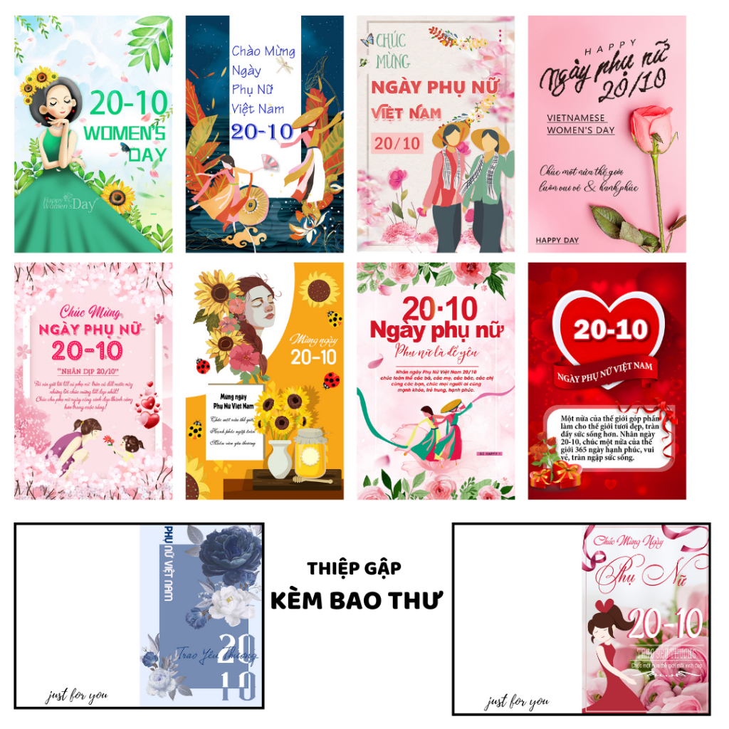 COMBO 20 Thiệp 8/3, 20/11, thiệp 20/10 , BEST WISHES  dày cứng cáp, THIỆP GẬP 10X15 cm, KÈM PHONG BÌ