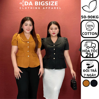 Dabigsize - Áo Bigsize Nữ , Áo Kiểu Công Sở Sang Chảnh Thiết Kế Cổ Lá Sen Nắp Túi Cotton Mềm Mịn Cho Người Mập 50-90kg