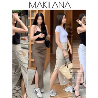 CV17 Chân váy midi nhún hông MAKILANA cạp cao 2 lớp xẻ tà 1 bên chất liệu nhập khẩu cao cấp không nhăn CV17