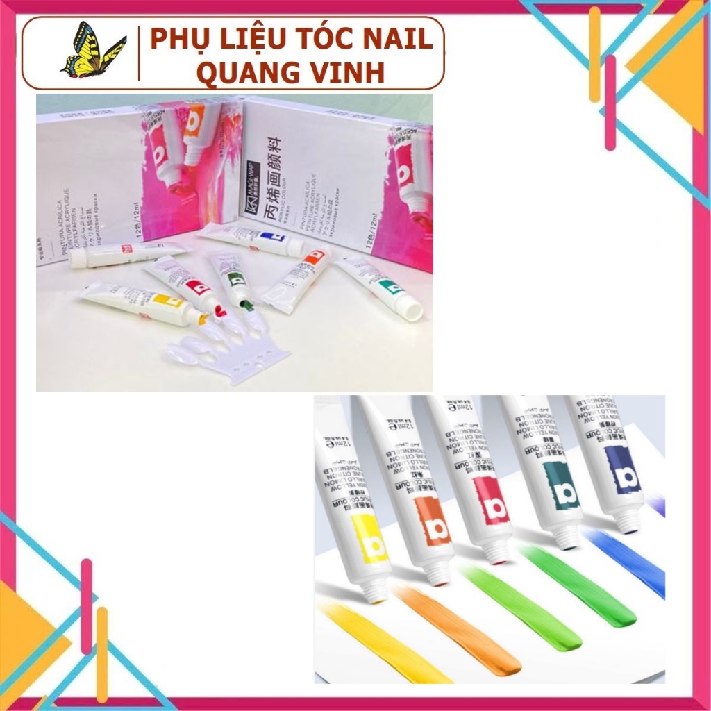 Sét 12 màu bột vẽ ACRYLIC COLOUR làm nail 12*12ml