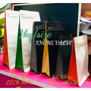 [1kg/size - KHÔNG VALE] Túi zipper 8 cạnh cafe lệch màu hông/Màu đen/Trắng sữa (250gr, 500gr, 1000gr)