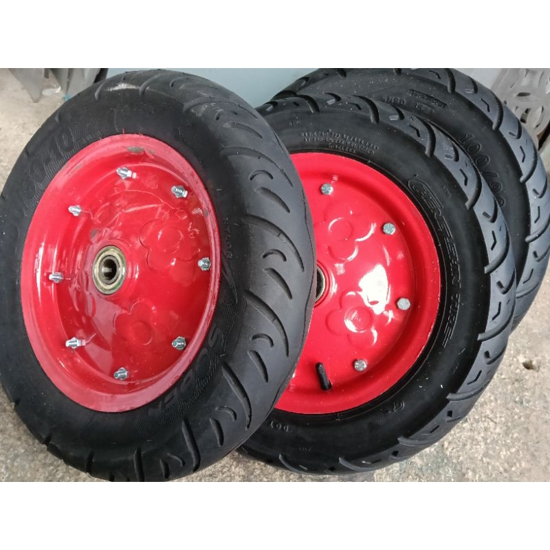 bánh xe số 10, bánh mâm đỏ, Bánh xe rùa, bánh xe đẩy, xe kéo, vỏ 100/90-10, mâm dày