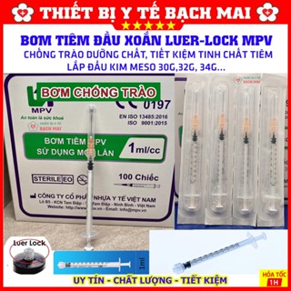 Bơm Tiêm Thẩm Mỹ Đầu Xoắn 1ml MPV Hộp 100 Cái, Lắp Đầu Kim Meso 34G, Chống Trào Dưỡng Chất, Tiết Kiệm Tinh Chất Tiêm