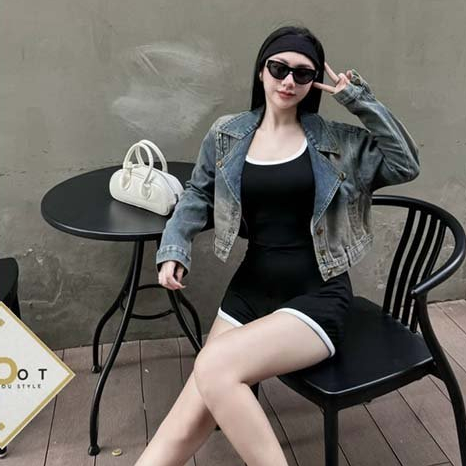 Áo khoác jean dáng ngắn kiểu loang màu cổ vest tay dài! TOMBI SHOP