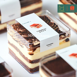 Set 5 Cốc Nhựa Mica Vuông kèm nắp 400ml Đựng Bánh Douyin, Bánh Lạnh, Mousse, Tiramisu, Cookie, Quà Tặng [9560]