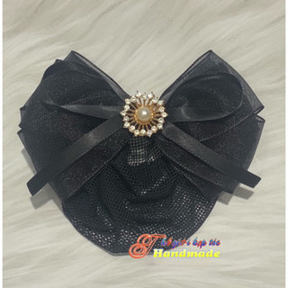 Kẹp búi lưới handmade màu đen đính hoa đá K01