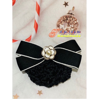 Kẹp búi lưới handmade màu đen viền trắng K38