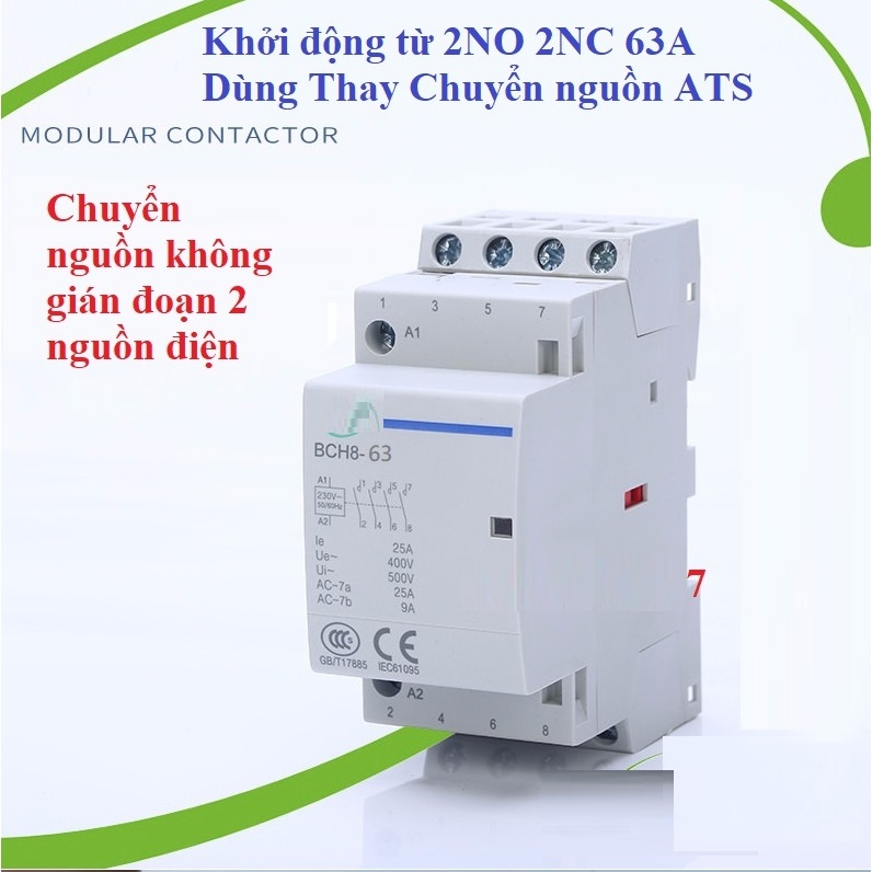Khởi động từ BOMGI 2NO 2NC  63A - Contactor Dùng thay ATS Chuyển nguồn không gián đoạn